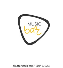 Minimalistic logo for alcoholic bar, shop, restaurant. The inscription "music bar" enclosed in a soft triangle. Isolated over white background. Vector illustration symbol.