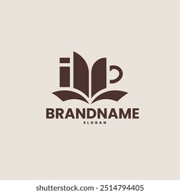 A minimalistic logo with a book cafe theme