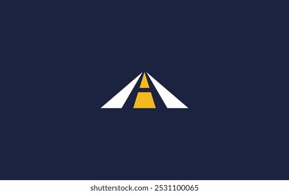 Um design de logotipo minimalista com uma letra estilizada 'A' com um motivo semelhante a uma estrada.