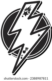 Minimalistic logo emblem of Electric Lightning Discharge. Badge template for slogan and name brand against round backdrop. Simple black and white vector isolated on white background