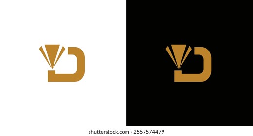 Minimalistic logo featuring geometric gold shapes forming a diamond on contrasting black and white backgrounds.