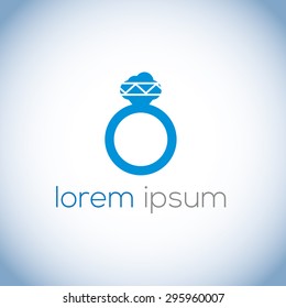 A minimalistic logo (icon) representing stylized cloud forming diamond ring. Could be used as a logo, as an icon or a separate visual depicting the cloud computing idea.