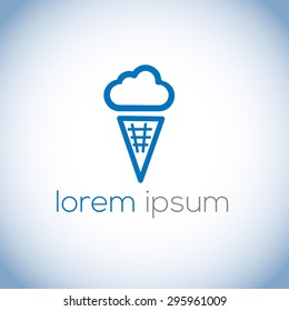 A minimalistic logo (icon) representing stylized cloud forming an ice cream. Could be used as a logo, as an icon or a separate visual depicting the cloud computing idea.