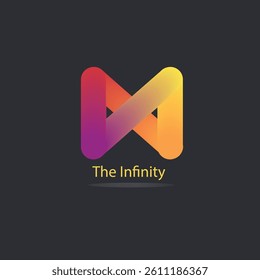 Minimalistic Logo, Infinity sign, Symbol with blending gradient pink to yellow ,orange to purple, with black background, icon logo