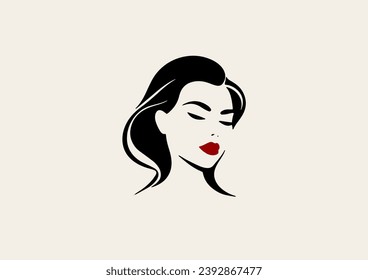 
Minimalistic logo. Profile of a woman. Counterform