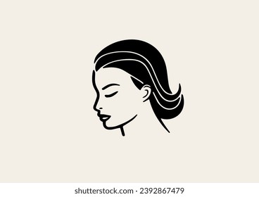 
Minimalistic logo. Profile of a woman. Counterform