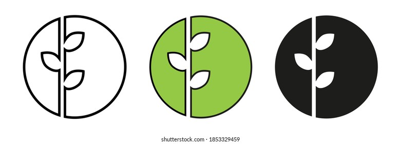 Minimalistic logo for stores of organic products, cosmetics. Three logo options, color, black and outline. Eco-friendly, green, natural logo.