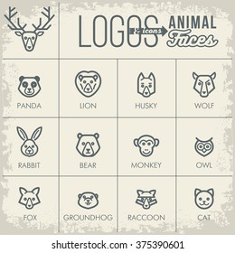 Minimalistic logos and icons of animal faces white