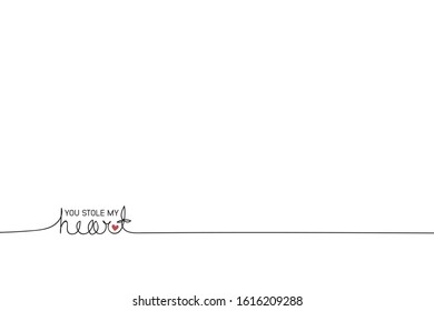 Minimalistic love card. Card for Valentine's day with hand lettering of word heart and illustration of red heart.