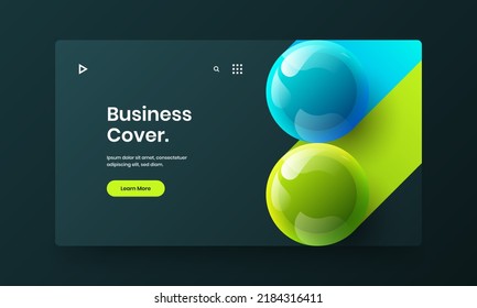 Minimalistic magazine cover design vector concept. Multicolored 3D spheres handbill illustration.