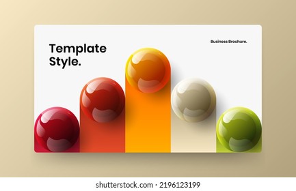 Minimalistic magazine cover design vector illustration. Fresh realistic spheres presentation template.