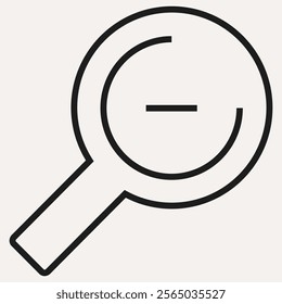 Minimalistic magnifying glass icon symbolizing search and zoom out functionality. Perfect for digital interfaces, apps, and websites requiring clear visual communication