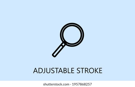 minimalistic magnifying lens icon, logo or symbol with fully ajustable strokes