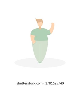 Minimalistic man waving. Body positive man. Cartoon character. Vector flat illustration isolated on white background. Eps 10