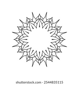 Minimalistic mandala design in black and white with copy space for text.