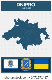 Minimalistic Map of Dnipro, Ukraine