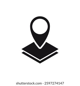 A minimalistic map location pin icon in black and white, used for navigation and gps purposes.
