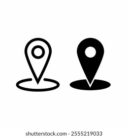 Minimalistic map location pin icons in black and white. Perfect for navigation, direction, and map-related designs in digital and print media