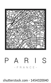 Minimalistic map of Paris, France. Decorative poster with Paris city map on a white background
