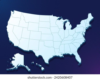 Minimalistic map of the USA blue color on dark blue background. Thin clean lines. Vector illustration.