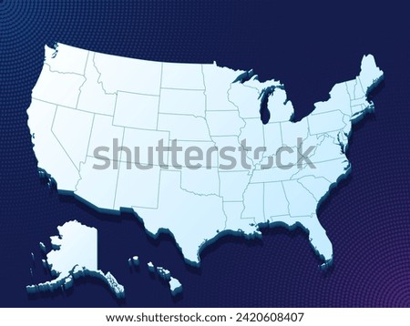 Minimalistic map of the USA blue color on dark blue background. Thin clean lines. Vector illustration.