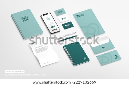 Minimalistic Medical Brand Identity Mock-Up set of stationery with Crown logo design. Medicine Business office stationary mockup template. Pharmacy corporate style. Company branding mockup set