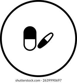 Minimalistic medicine capsules icon within a circular frame for medical themes