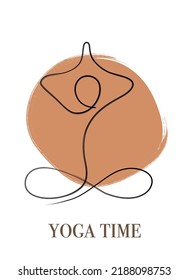 Minimalistic meditation logo. Woman sitting in lotus pose yoga. Simple illustrations. vector meditation logo. Continuous one line drawing. Vector yoga woman logotype in line style.