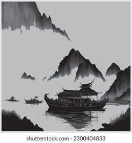 Minimalistic and Meditative Muted Chinese Ink Art: A Compilation of Calming and Reflective Artwork
