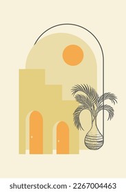Minimalistic mediterranean architecture poster abstract art. Modern aesthetic illustration.