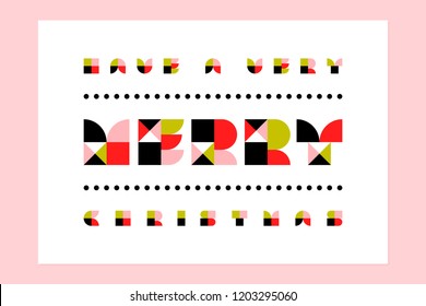 Minimalistic merry Christmas greeting card with retro geometric lettering