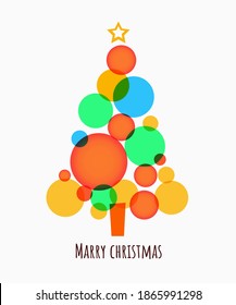 Minimalistic Merry Christmas tree made of circles background. Vector illustration