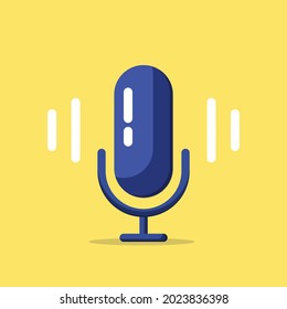 Minimalistic microphone emblem on a yellow background. Voice recording concept. Vector graphic eps 10.