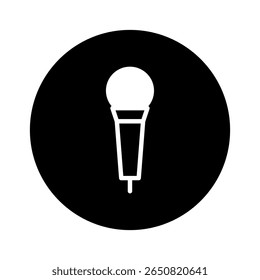 Ilustração minimalista de microfone em um fundo preto representando equipamentos de gravação de áudio ou som e ferramentas vocais profissionais