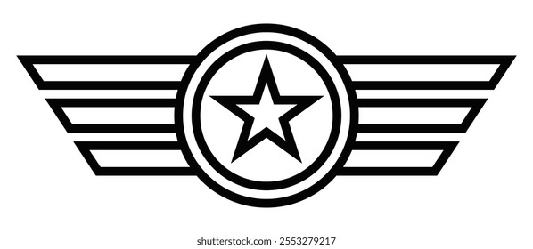 Distintivo militar minimalista com estrela e listras. Traçado editável.