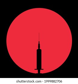 Minimalistic military-style badges with syringe as symbol of total vaccination