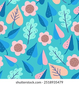 Minimalistic modern abstract floral seamless pattern in pastel colors. Vector illustration