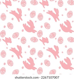 Minimalistic modern bold design for easter - vector illustration background seample pattern with bunny, eggs and flowers. Unusual concept for traditional holiday.