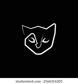 Minimalistic and modern cat logo design featuring a sleek silhouette of a cat in a sitting posture, with clean lines and balanced proportions.