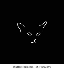 
Minimalistic and modern cat logo design featuring a sleek silhouette of a cat in a sitting posture, with clean lines.