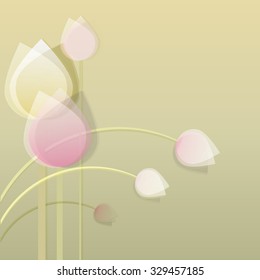 Minimalistic modern contemporary tulip flower bouquet vector illustration in soft pink, green and white hues
