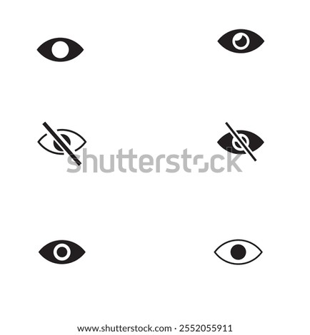 Minimalistic and modern eye icon, perfect for apps, websites, logos, and graphic designs. Features clean lines and balanced proportions, with sharp detailing for clarity in digital and print mediums.