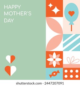 Minimalistic  modern poster for Mather`s day with geometric pattern.  Greeting card concept.
