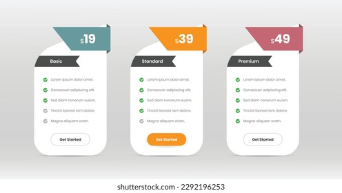 Tabla de comparación minimalista moderna de precios con formas abstractas