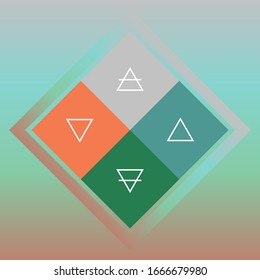 minimalistic modern scheme of four elements in the colorful rhombuses on blurred background