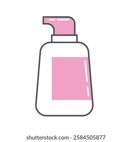 A minimalistic and modern skincare icon featuring a pump bottle with pink and white elements. The bottle is designed with clean lines and a soft color palette