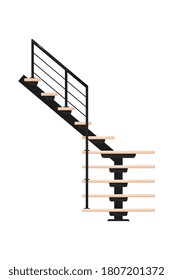 Minimalistic modern staircase. Isolated modern staircase with railing icon. Vector interior stair steps design. Architecture and climb concept
