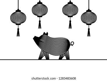 Minimalistic modern stylish line illustration of a pig for chinese new year 2019