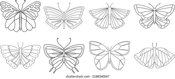 Minimalistic Monarch Butterfly Line Art Illustration. Butterfly Icon Set. Simple Set Of Butterfly Vector Icons For Web Design Isolated On White Background