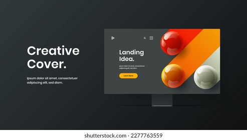 Minimalistic monitor mockup web banner concept. Colorful website screen vector design template.